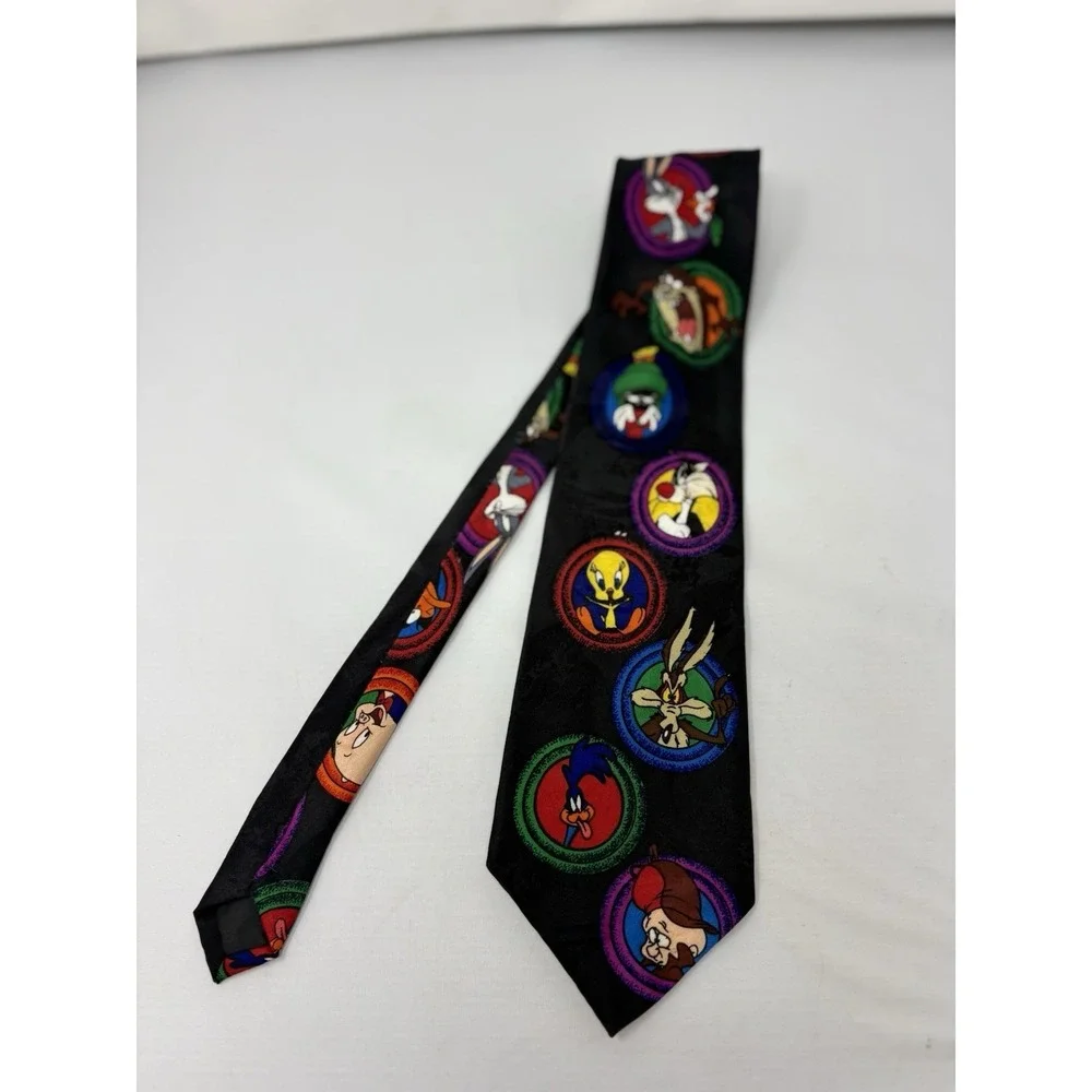 Vintage 1993 Cartoons Looney Tunes Mania Tie Black Multicolor Bugs Bunny Tweety
